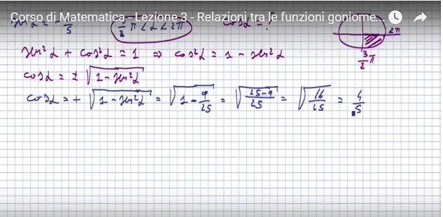 Relazioni tra funzioni goniometriche: formule per seno e coseno